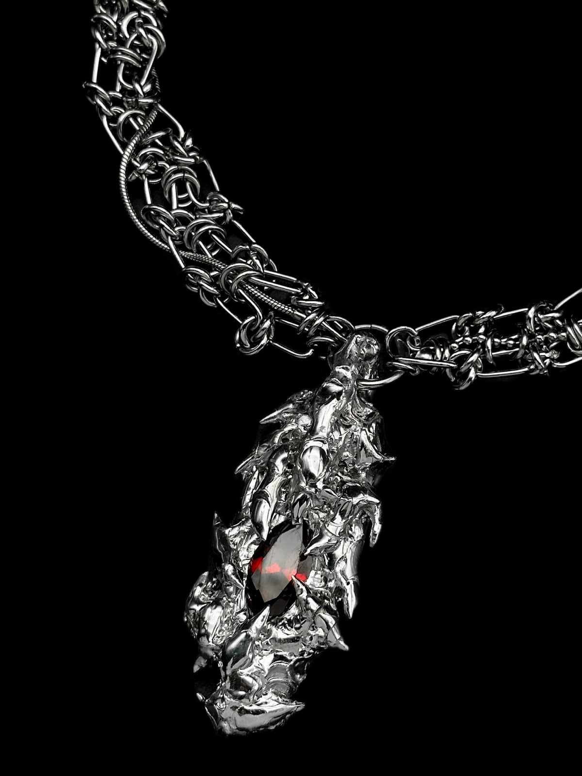 Soldered Red Gem Thorns Pendant Three-in-one Chain Necklace