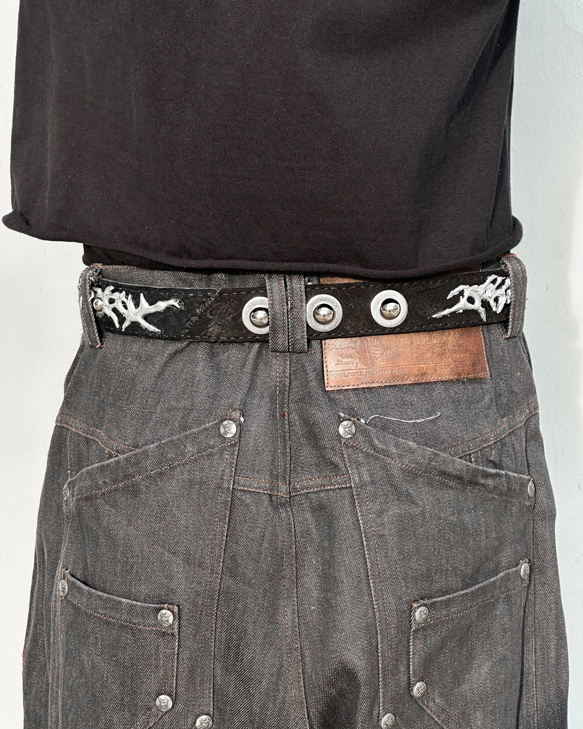 Patchwork Leather Chrome Tribals Stitch Distressed Belt