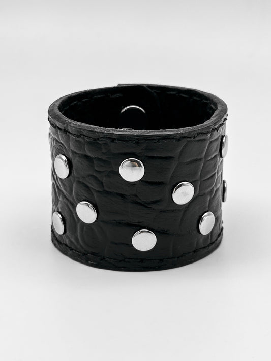 Croc Embossed Studded Wide Cuff Bracelet