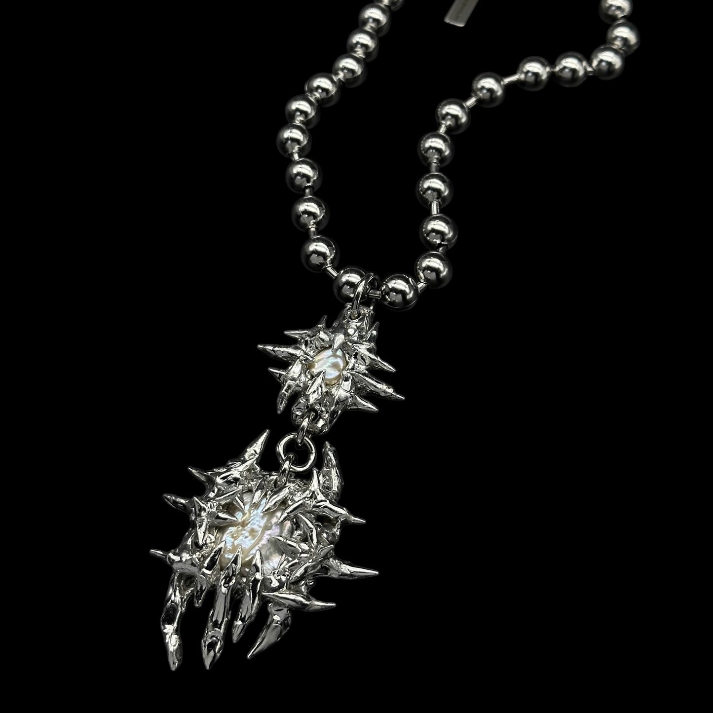 Soldered Pearl Irregular Thorns Ball Chain Necklace