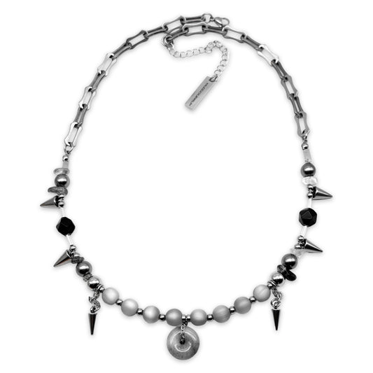 Grey fade jade & spikes necklace