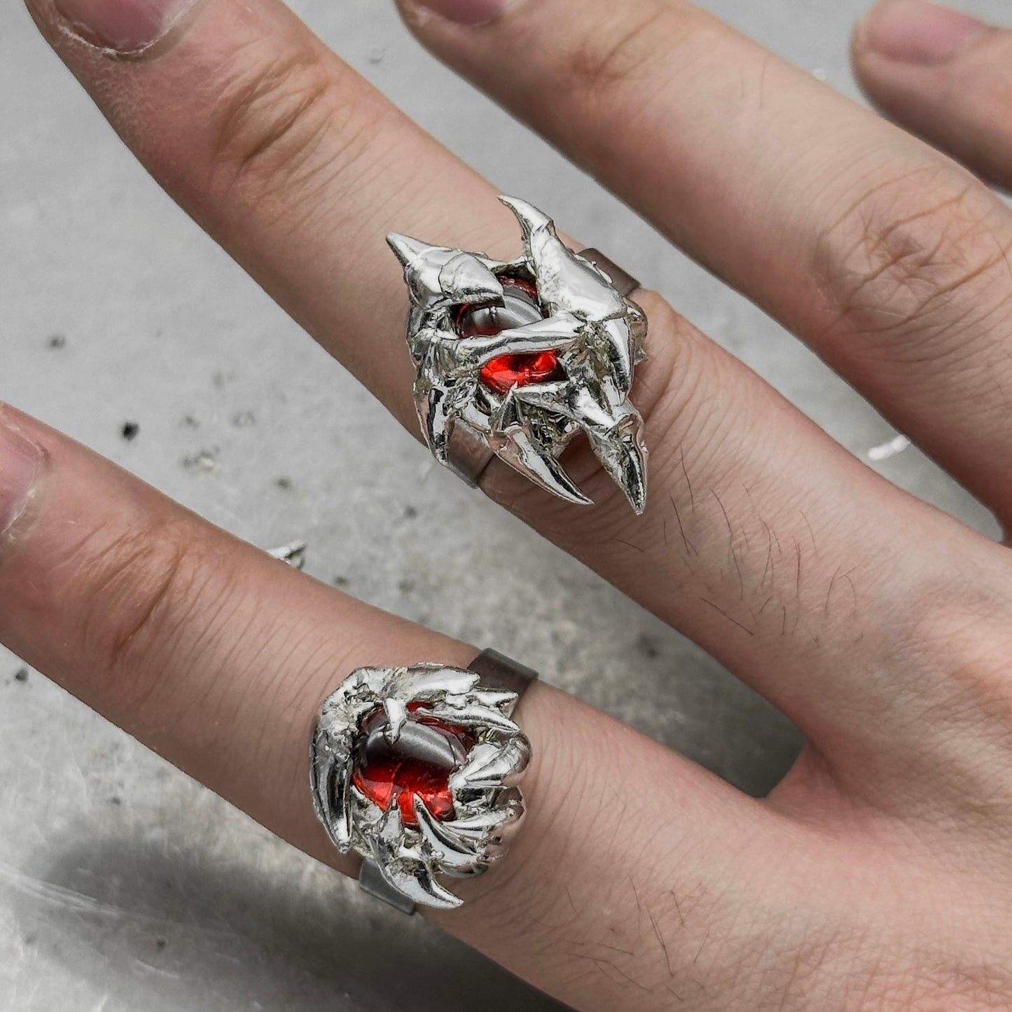 Soldered red gem open ring