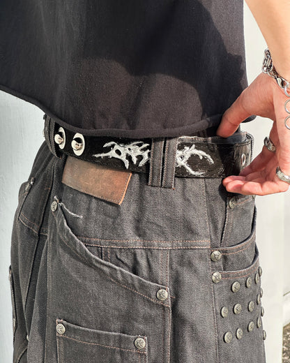 Patchwork Leather Chrome Tribals Stitch Distressed Belt