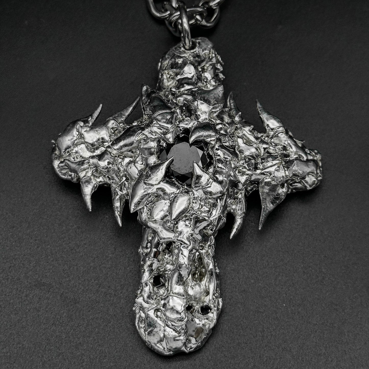 Soldered Black Gem Thorns Cross Necklace