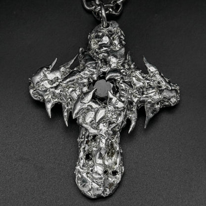 Soldered Black Gem Thorns Cross Necklace
