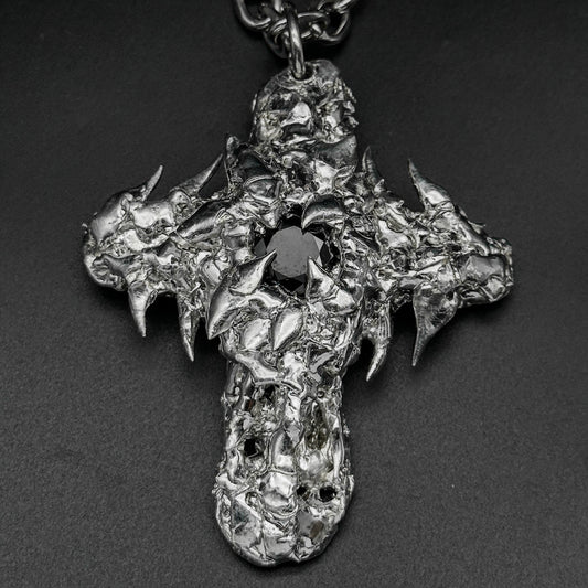 Soldered Black Gem Thorns Cross Necklace