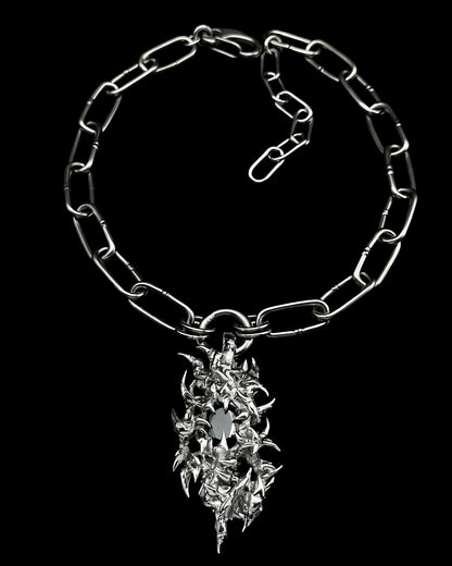 Soldered black gem pendant chunky necklace