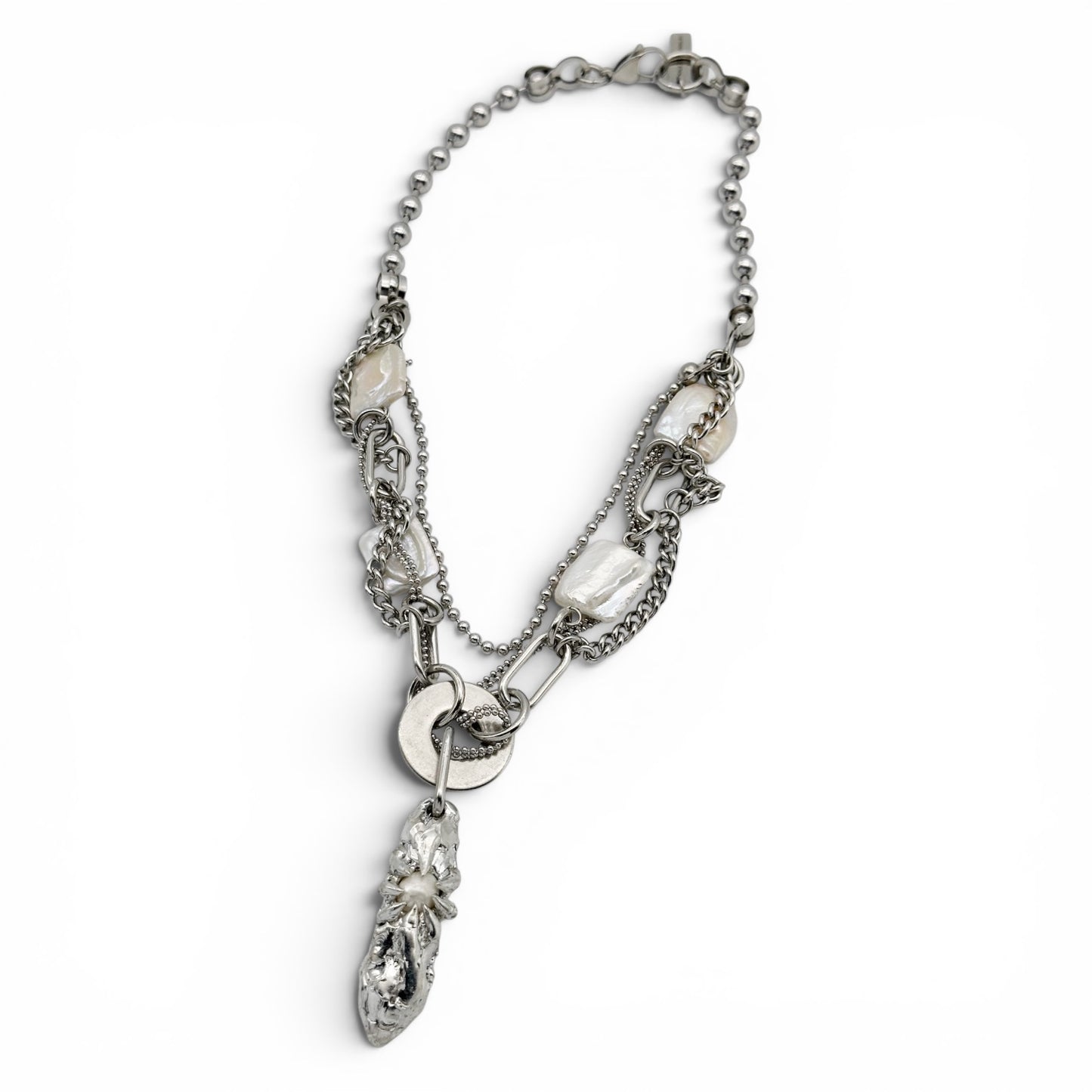 Soldered Pearl Pendant & Square Pearl Chain Necklace