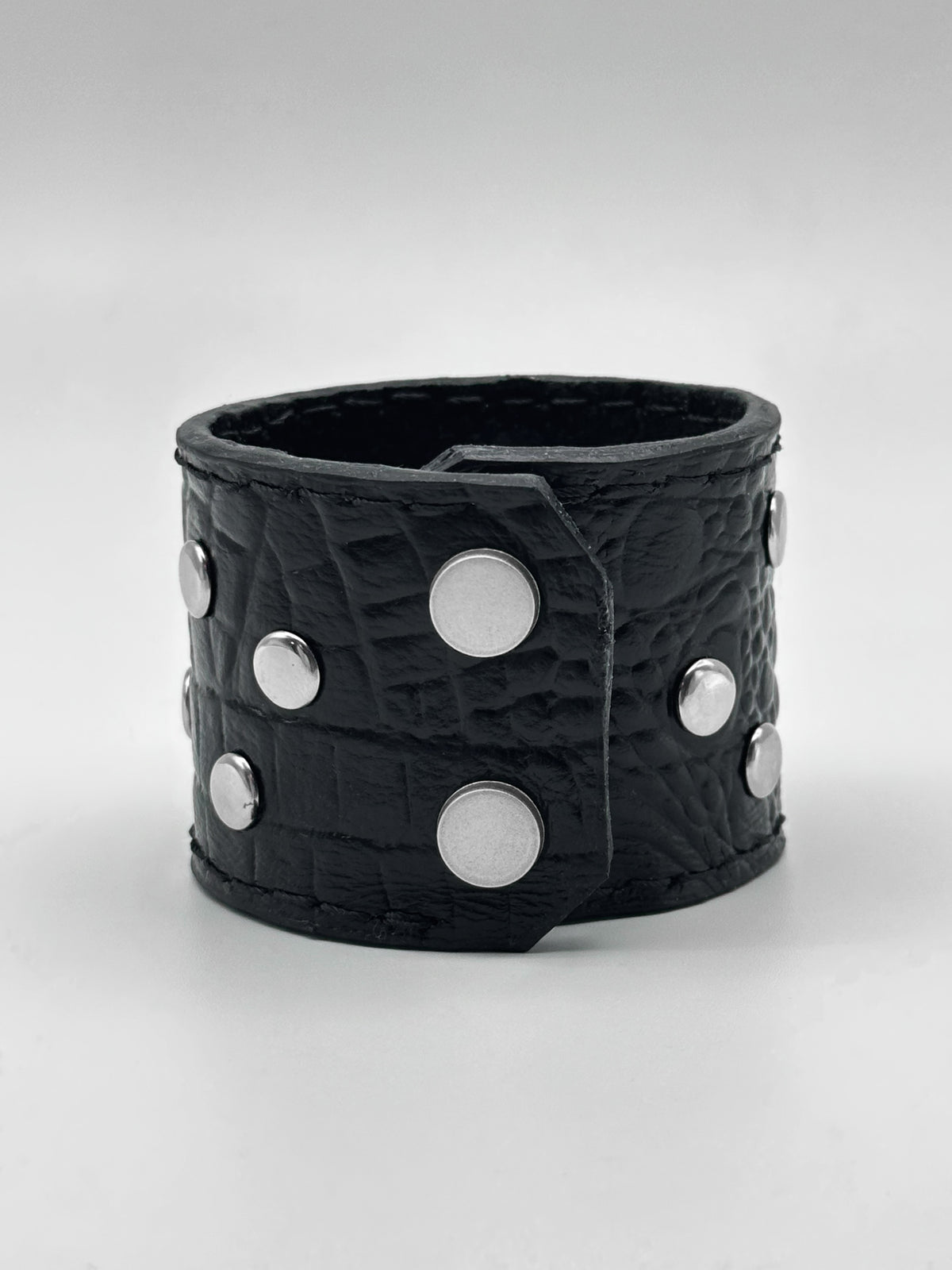 Croc Embossed Studded Wide Cuff Bracelet