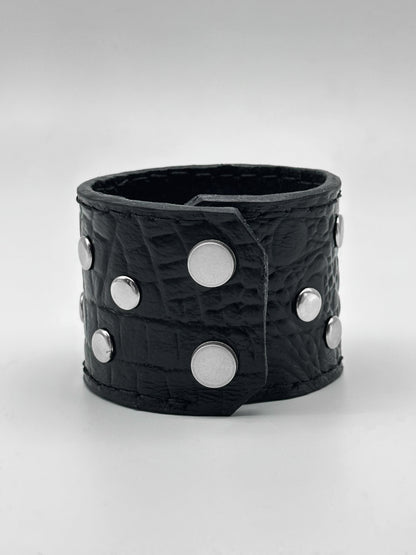 Croc Embossed Studded Wide Cuff Bracelet