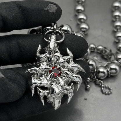 Soldered Red Gem Pendant Ball Chain Drop Necklace