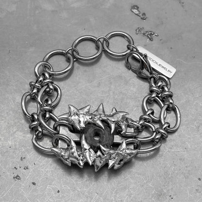 Soldered Grey Jade Thorns Double Chain Bracelt