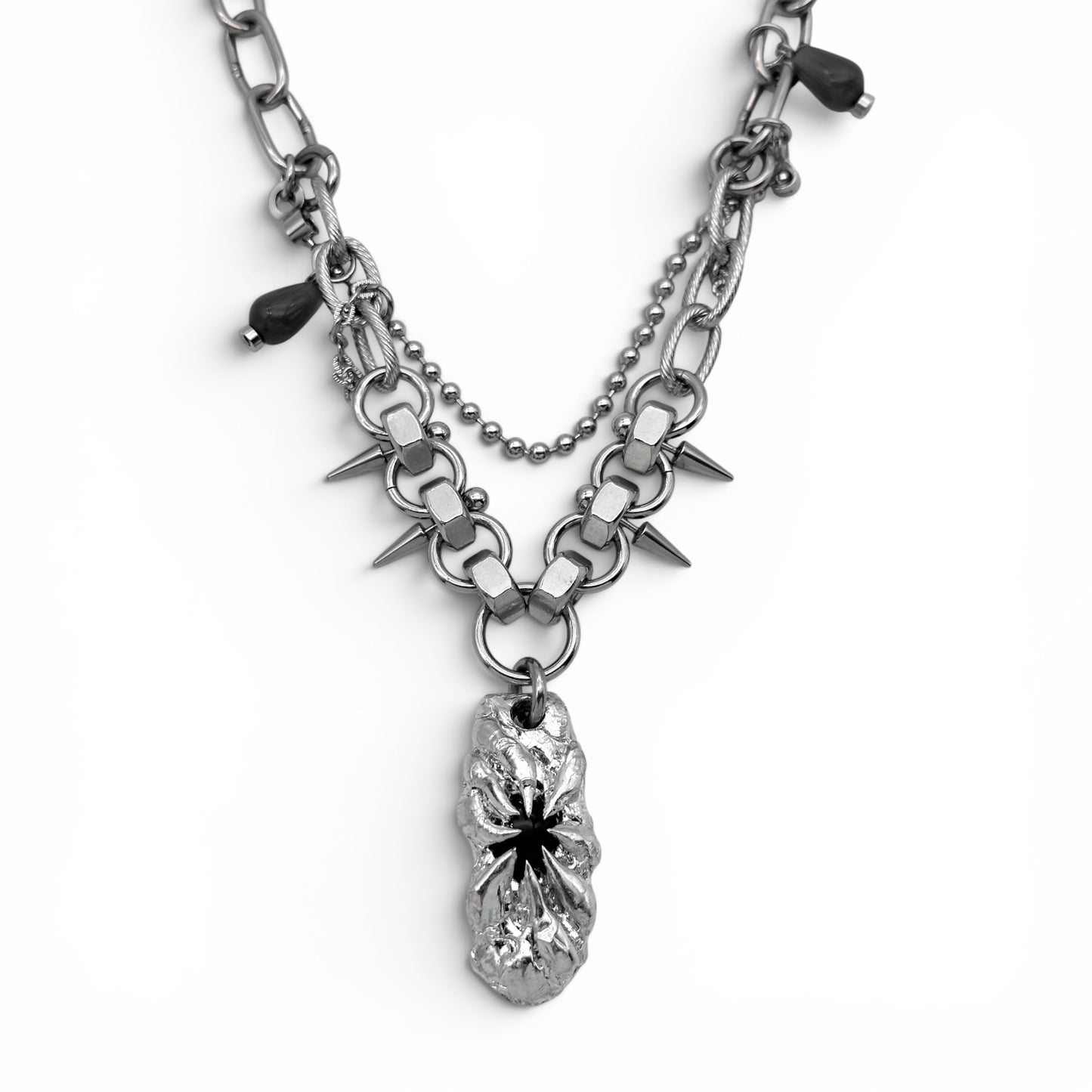 Soldered Black Pendant Spikes Necklace