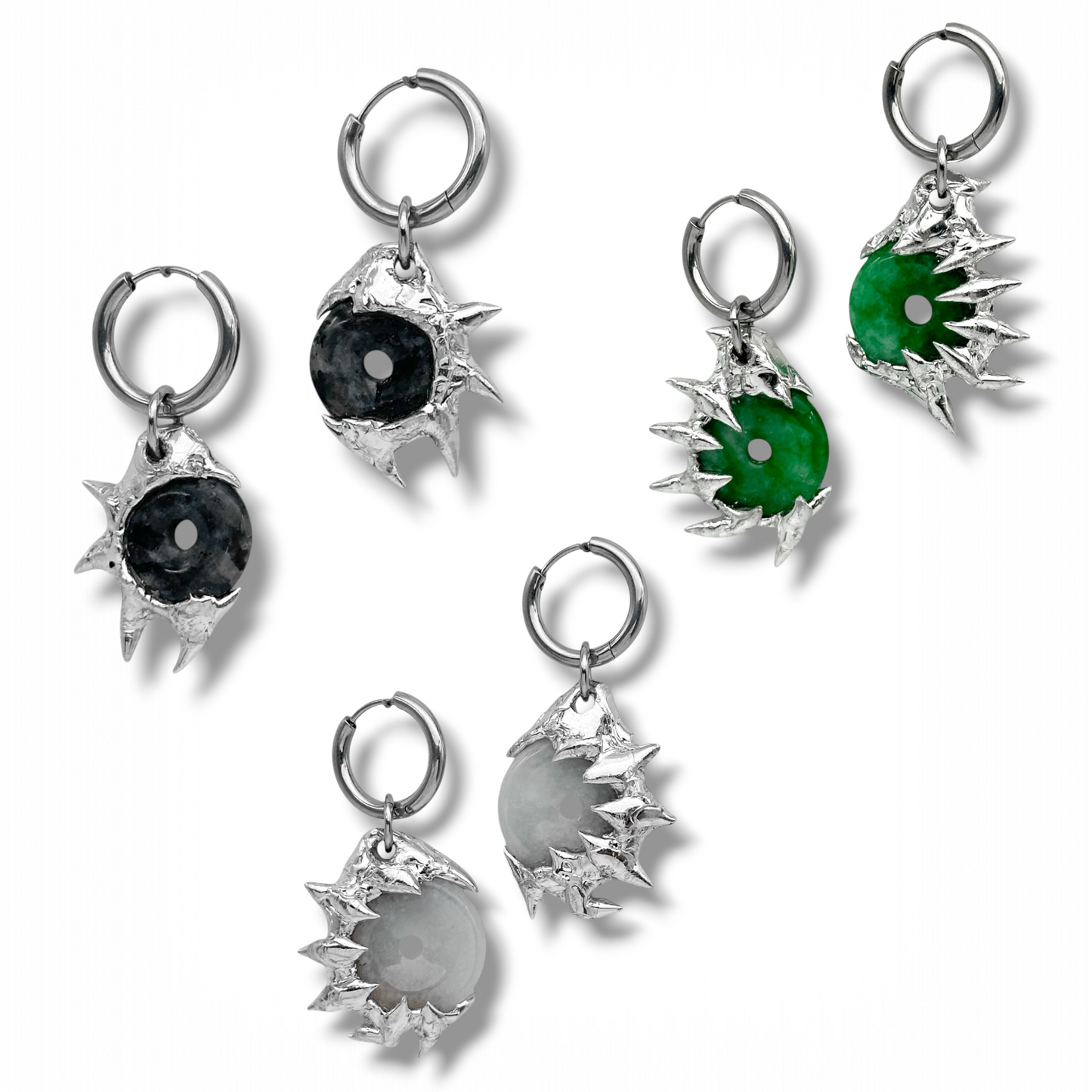 Soldered Thorns Jade Earrings