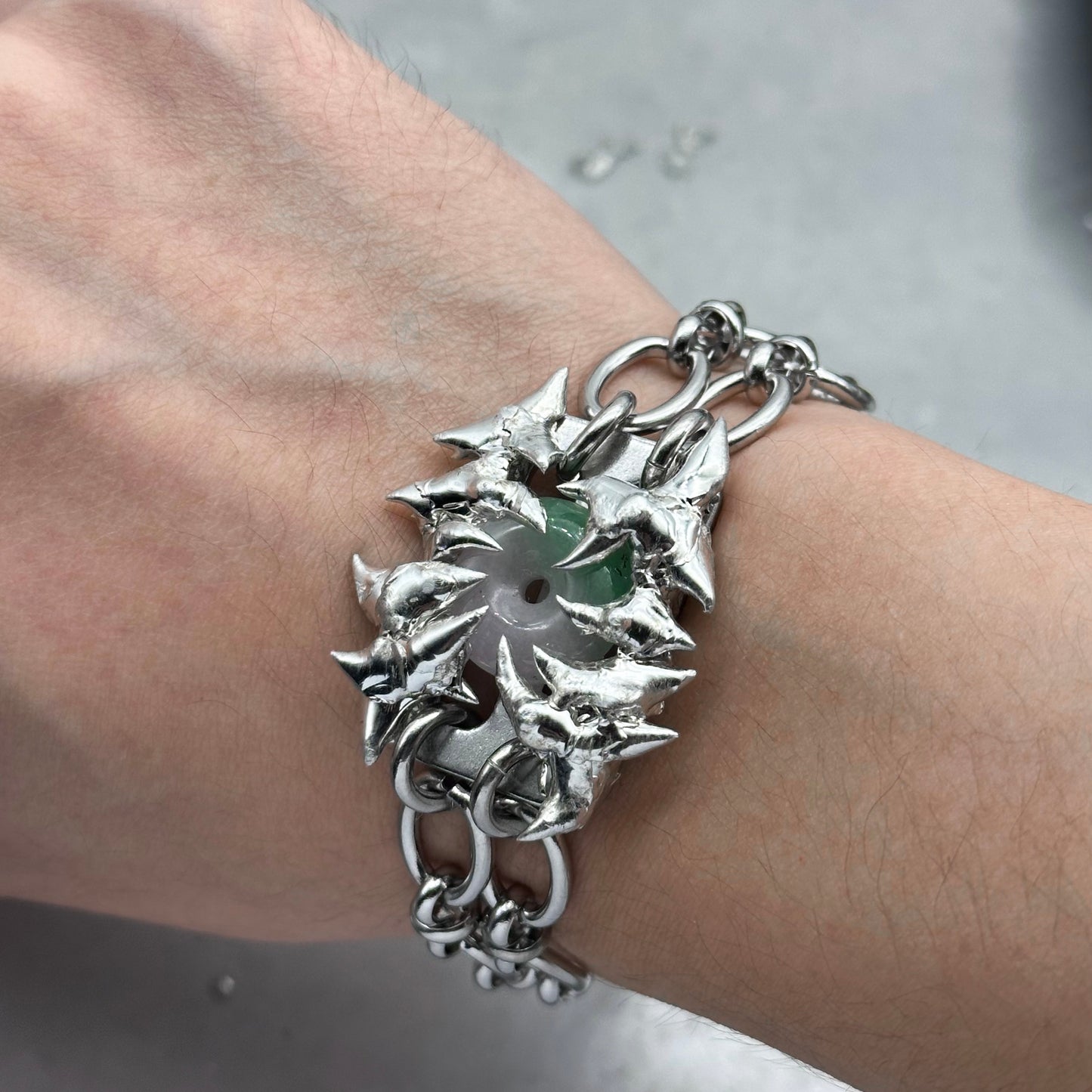 Soldered Thorns Jade Dual Chain Bracelet