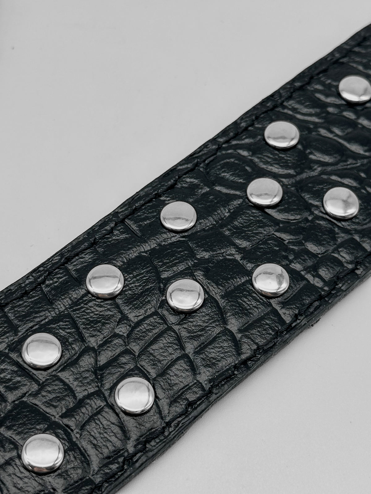 Croc Embossed Studded Wide Cuff Bracelet