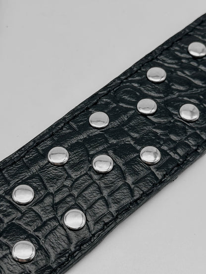 Croc Embossed Studded Wide Cuff Bracelet