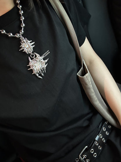 Soldered Pearl Irregular Thorns Ball Chain Necklace