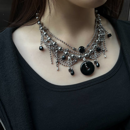 Black jade ball chain chain drop necklace